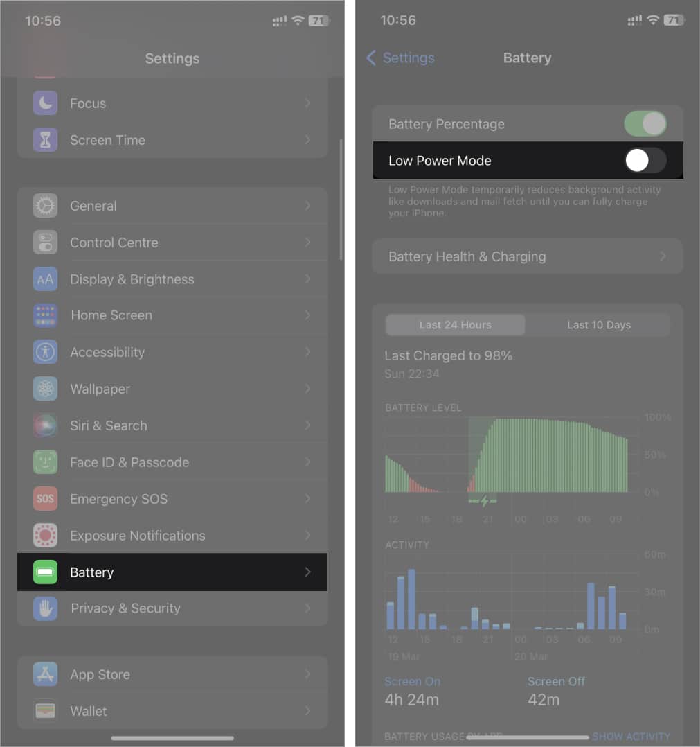 Check for low battery on iPhone