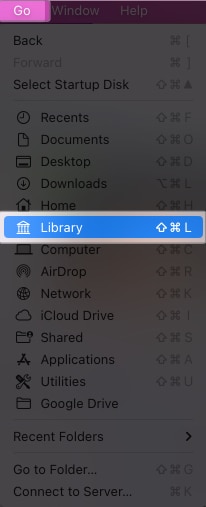 Click Go and Choose Library in Finder