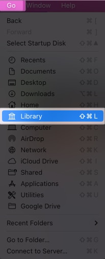Klik Pergi dan Pilih Pustaka dalam Finder