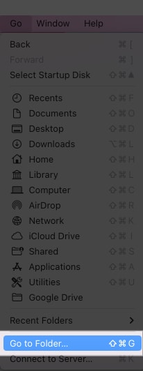 Click Go to Folder on Mac