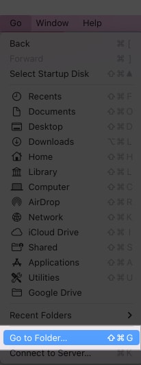 Klikněte na Přejít do složky na Macu