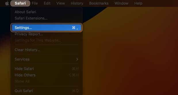Κάντε κλικ στο Safari and Settings στο Mac