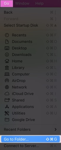 Click on Go and Go to Folder in Finder