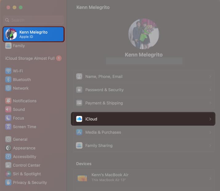 Klik pada Profil dan iCloud pada Mac