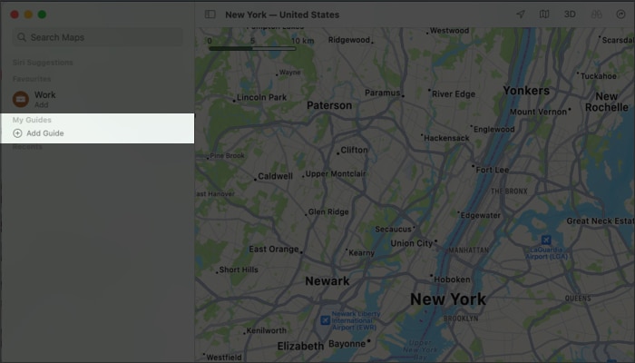 Hozzon létre útmutatót az Apple Maps alkalmazásban Macen, nyissa meg a Térképet, koppintson a plusz ikonra