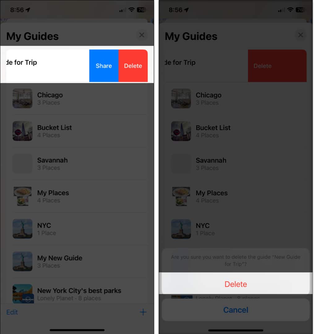 Delete a Guide in Apple map in iPhone or iPad