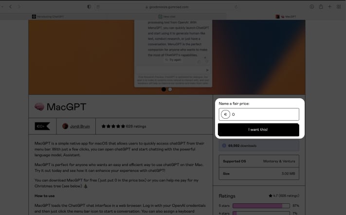 Download MacGPT from Bruin’s Gumroad page on Mac