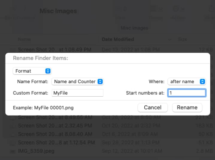 Formatera text för att batchbyta namn på filen på Mac (1)