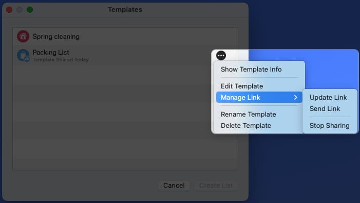 Manage a shared template in Reminders app on Mac