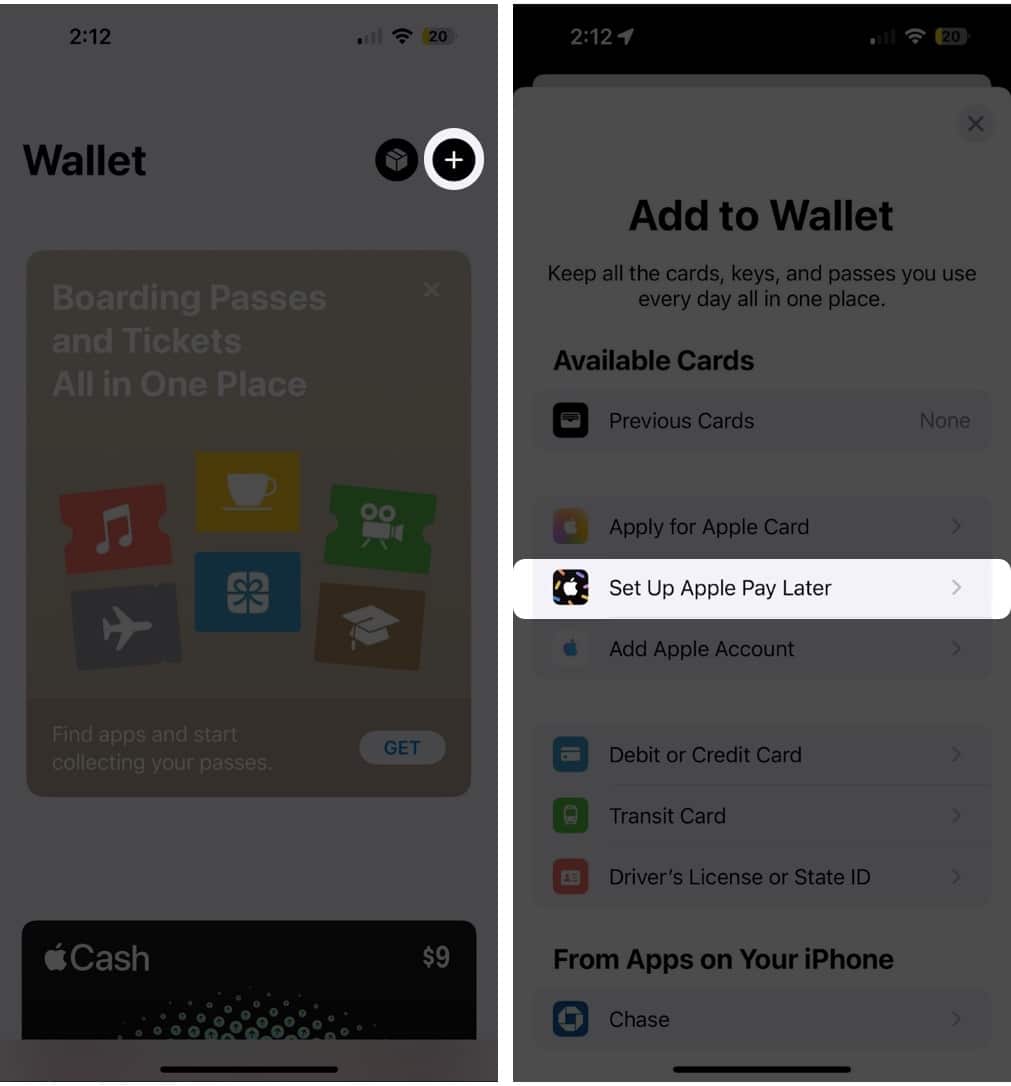 Open Wallet App, choose Set up Apple Pay Later
