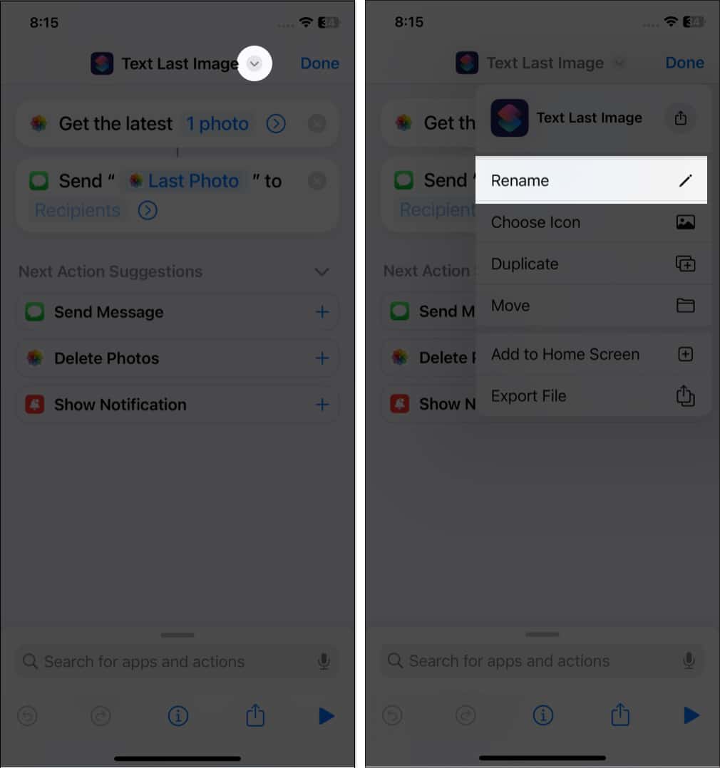 Rename the shortcut on iPhone