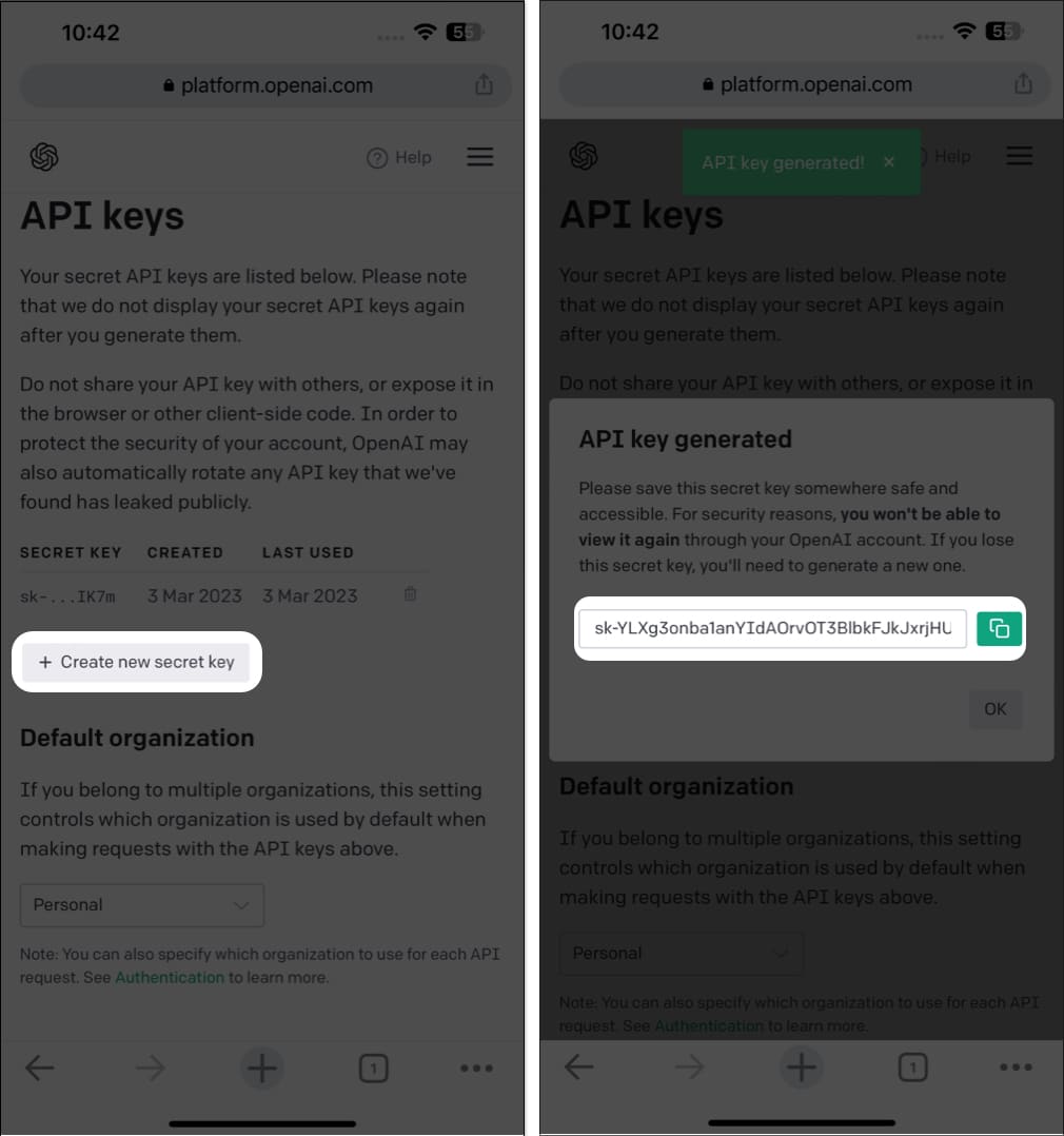 Retrieve API key from OpenAI