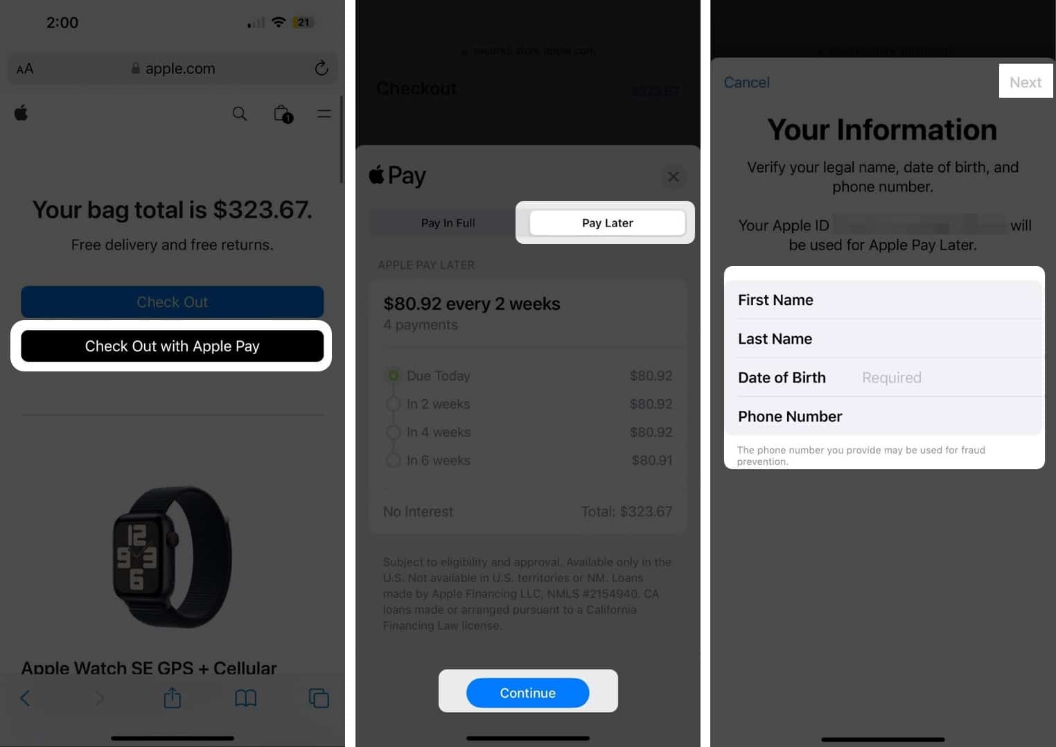 Select Apple Pay Later directly at checkout