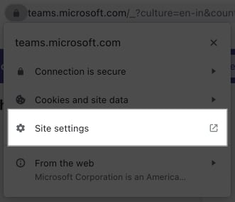 Válassza a Webhelybeállítások lehetőséget a Chrome-ban