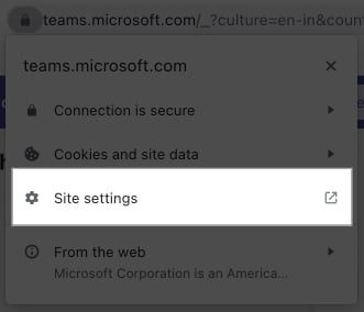 Pilih Tetapan tapak dalam Chrome