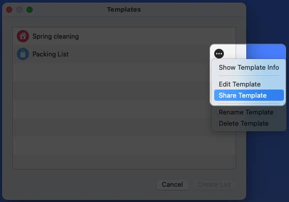 Share a template in Reminders app on Mac
