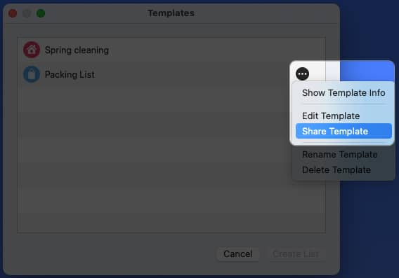 Kongsi templat dalam apl Peringatan pada Mac