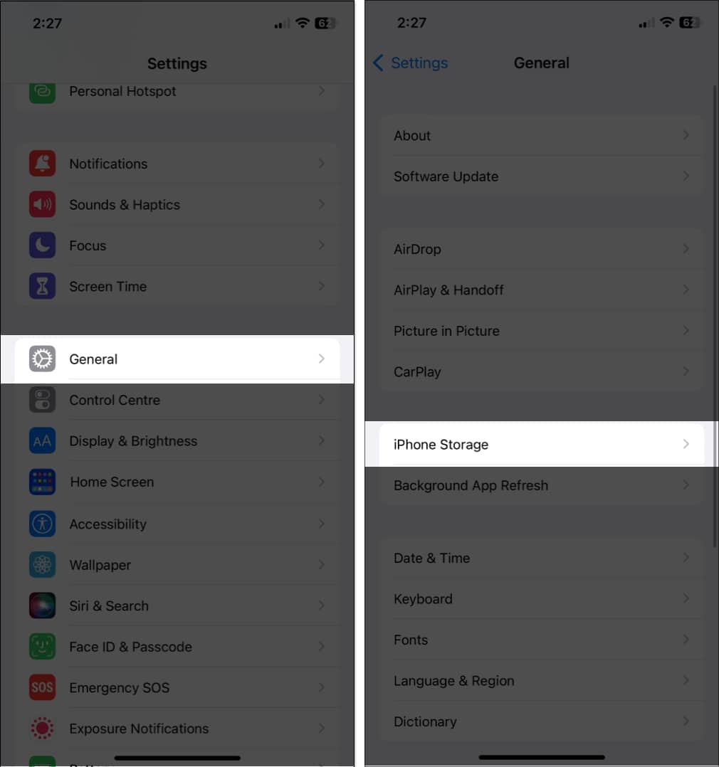 Ketik pada Umum, Storan iPhone