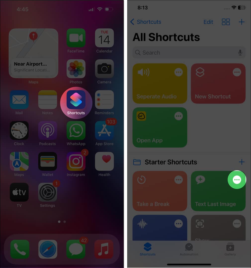 Tap three-dot icon on shortcut you want to edit