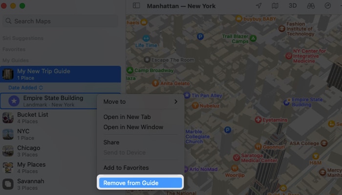 To remove location, right-click and pick Remove From Guide