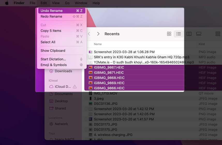 Ångra batchbyte av filer på Mac