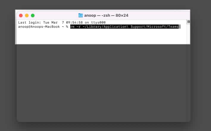 Gunakan Terminal untuk mengosongkan cache Microsoft Teams