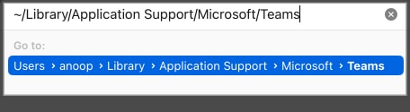 Gunakan pencari untuk mengosongkan cache Microsoft Teams pada Mac