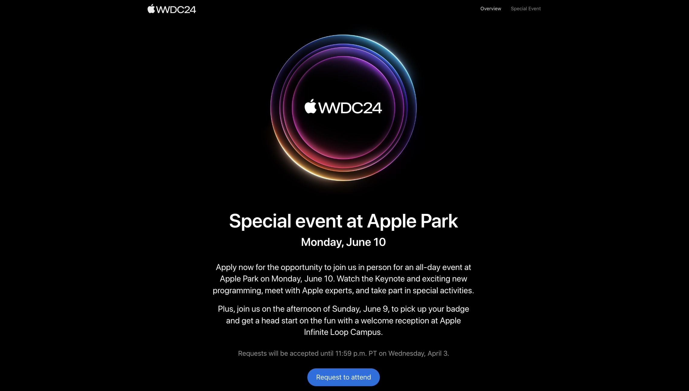 WWDC 24 Request to Attend Page