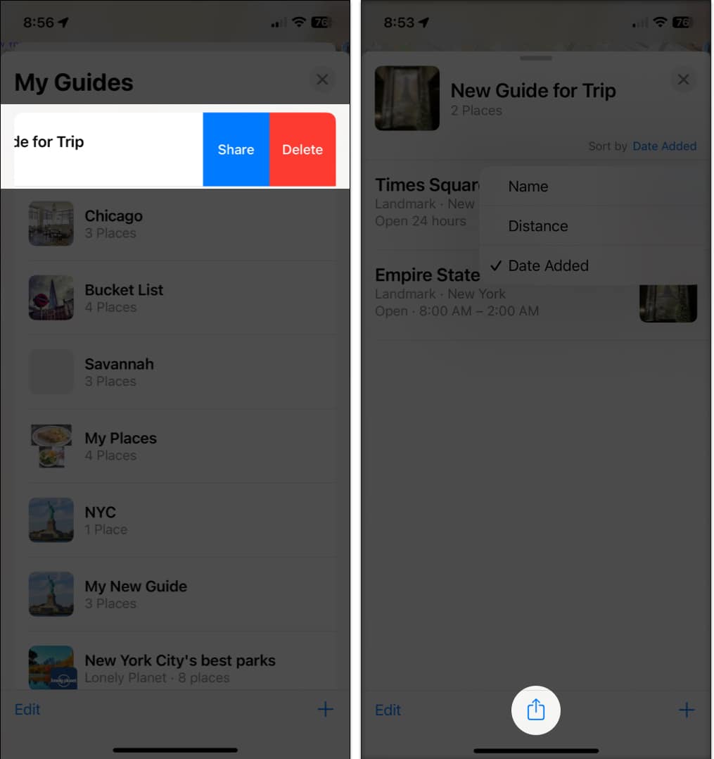 share a My Guide in Apple maps on iPhone or iPad