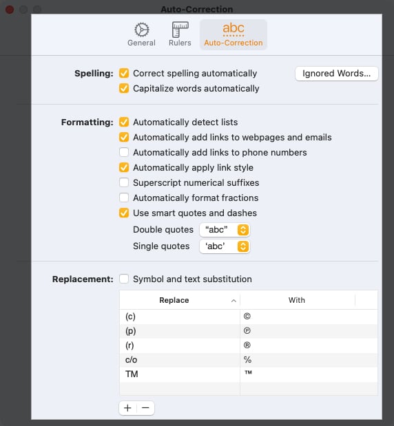Adjust auto-correct settings in Pages