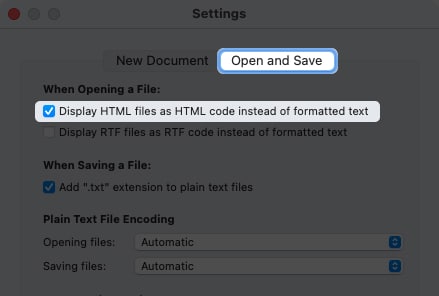 Always open files in HTML-editing mode on Mac