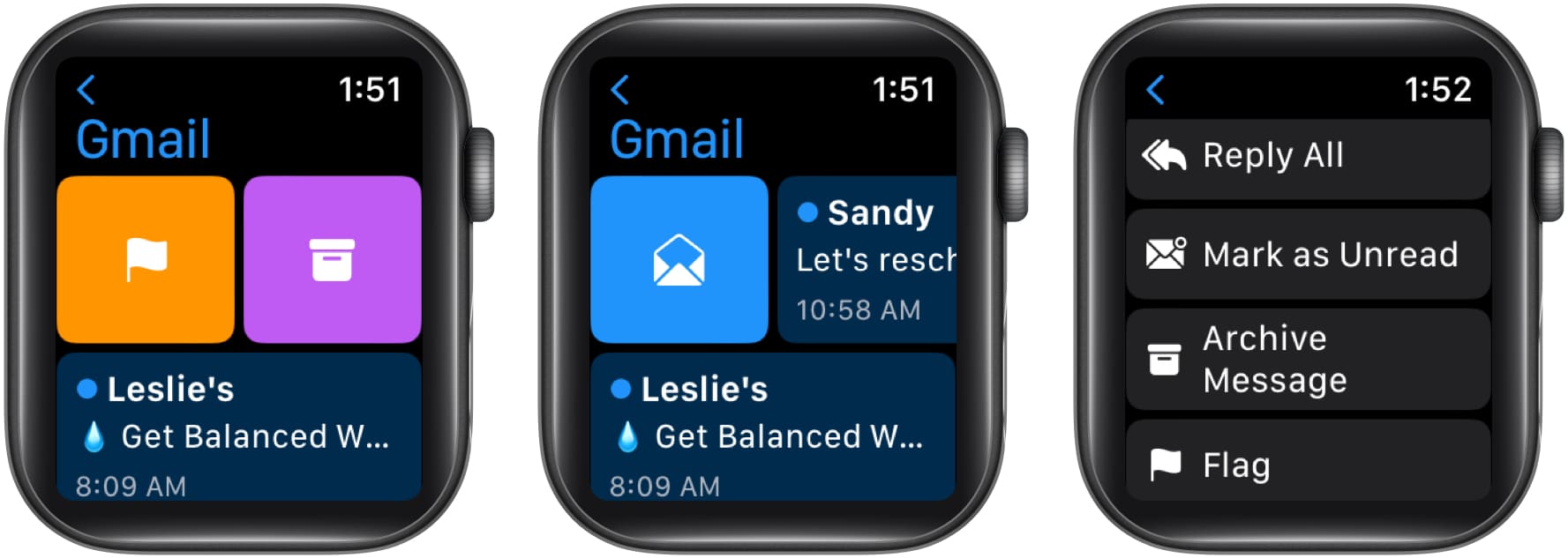 Arkibkan, tandakan atau benderakan e-mel pada Apple Watch
