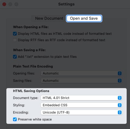 Change how HTML files are saved on Mac
