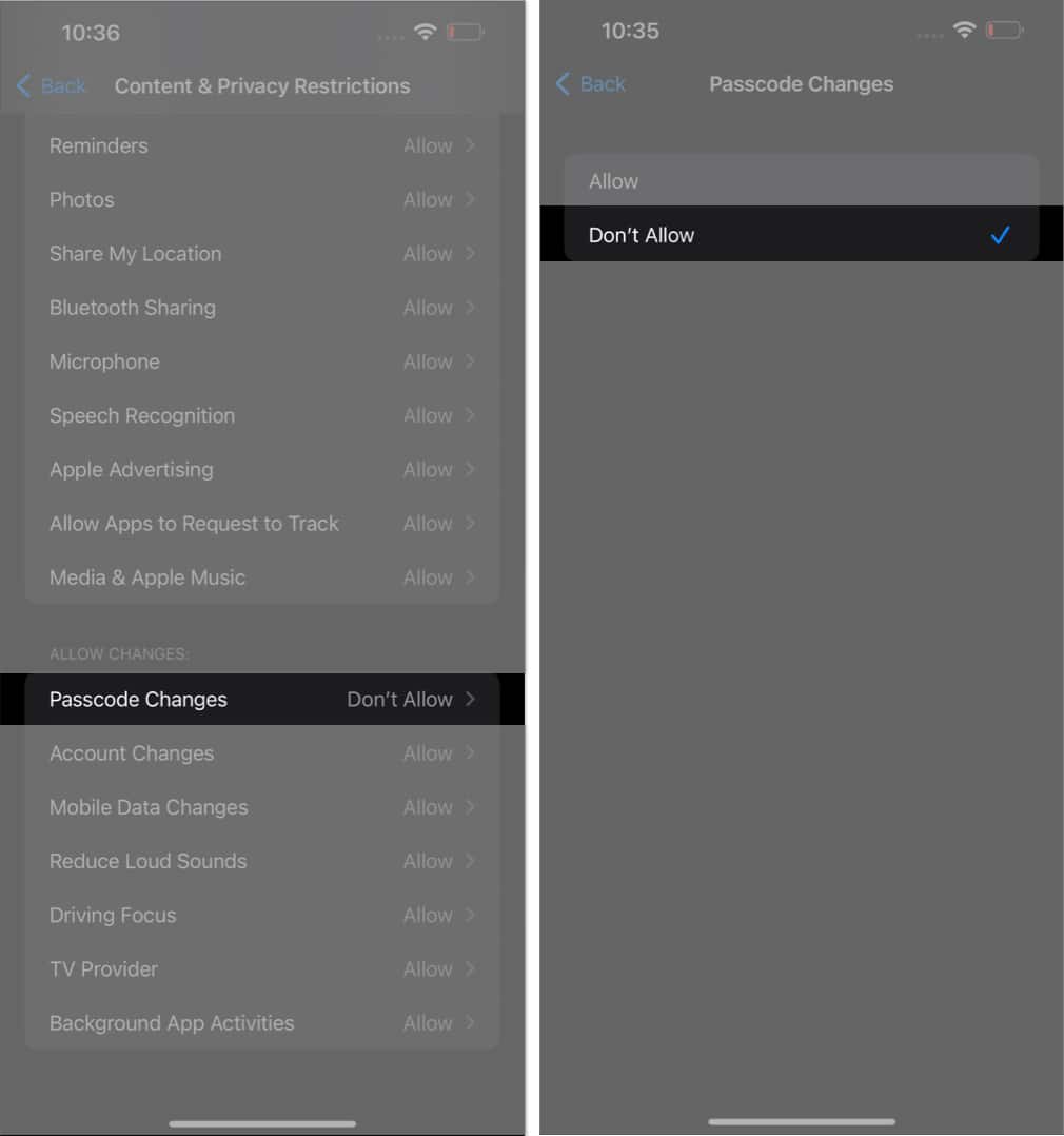 Choose passcode settings enable dont allow in settings