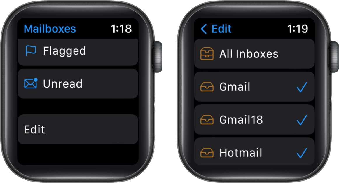 Choose the email accounts on Apple Watch