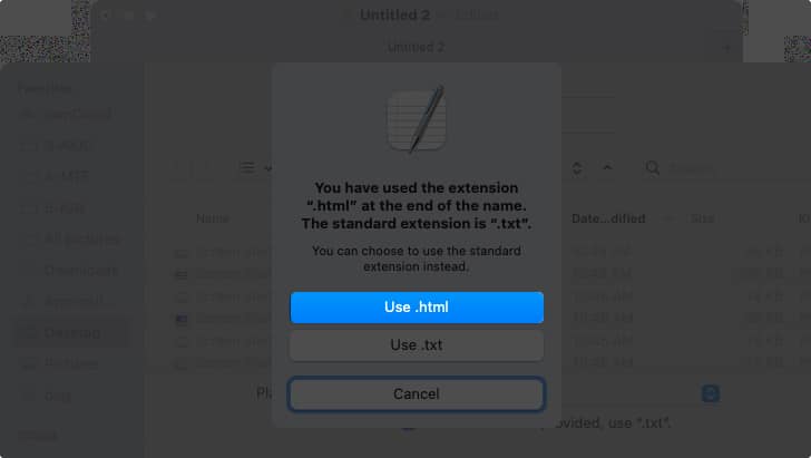 Κάντε κλικ στο Use .html για να αποθηκεύσετε το αρχείο ως αρχείο HTML σε Mac