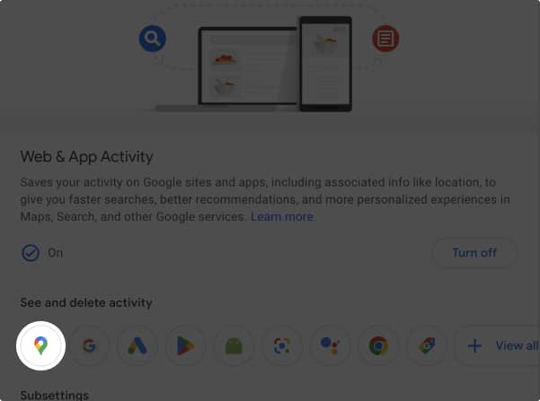 Click the icon of Google Maps from Activity Control on Mac
