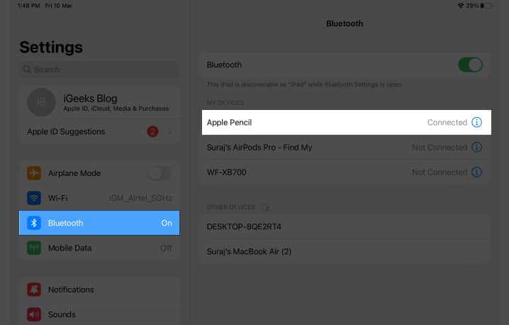Find your lost Apple Pencil via iPad's Bluetooth