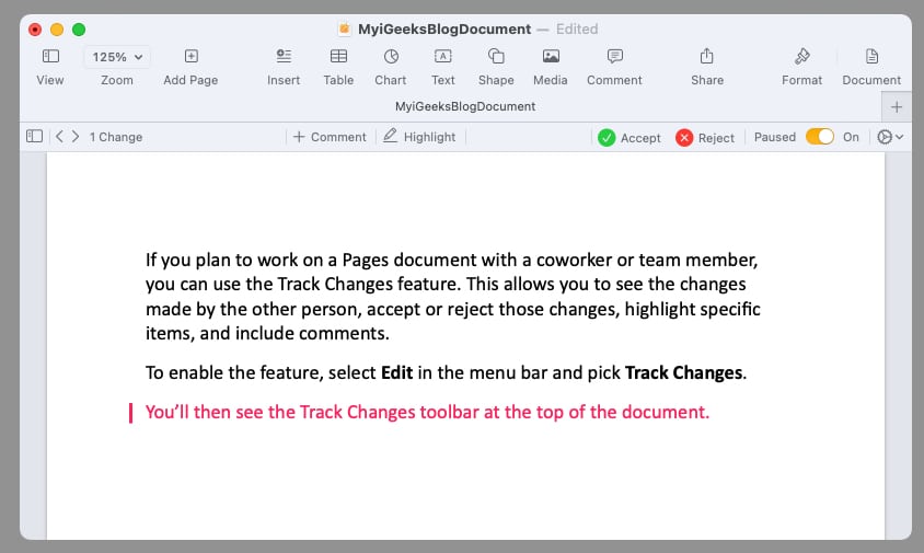 How to track changes in Pages