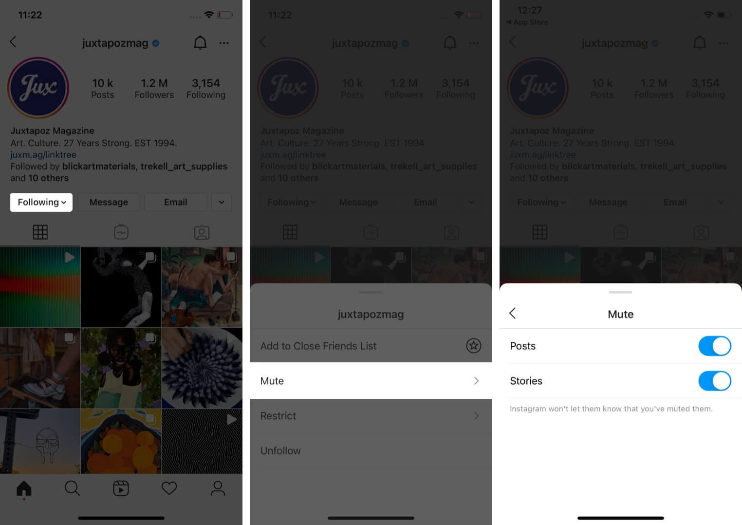 Mute an Instagram account from their profile on iPhone