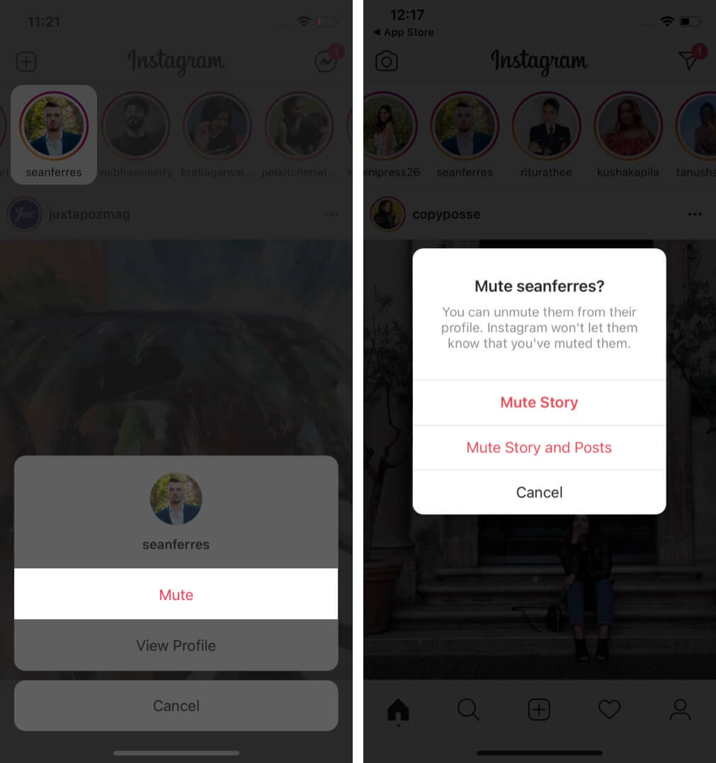 Mute someone on Instagram through their Stories on iPhone