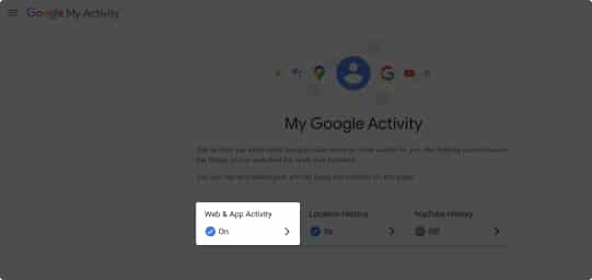 Na Macu přejděte na Web & App Activity z oficiálního webu Google