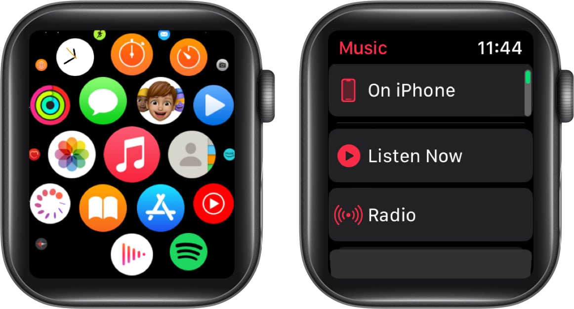 Open Music App and Tap On iPhone on Apple Watch