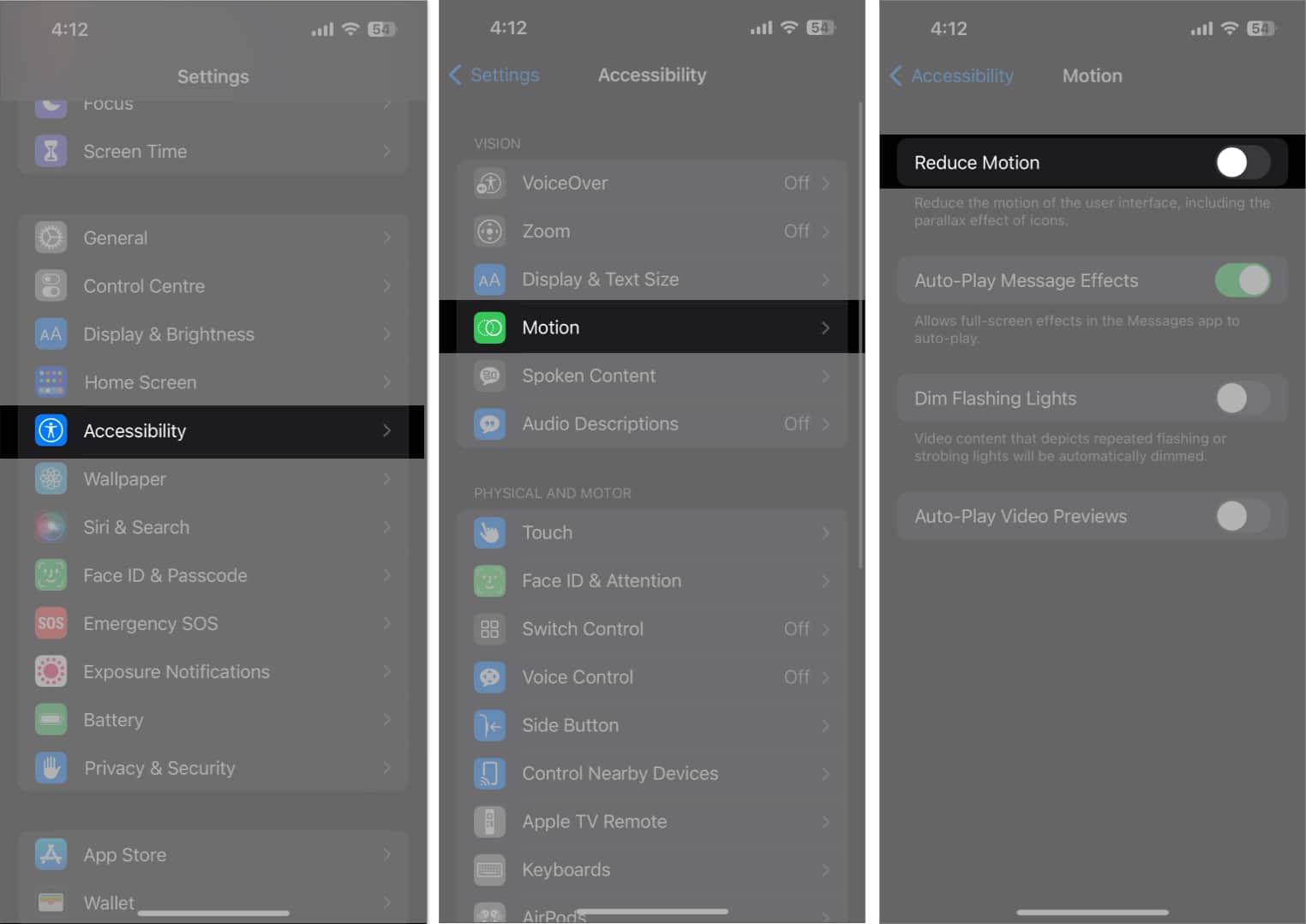Open Accessibility & motion and turn off the feature 