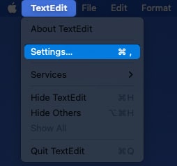 Válassza a Beállítások lehetőséget a Mac gép TextEditjében