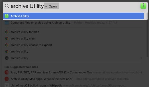 Search for Archive Utility from Spotlight on Mac