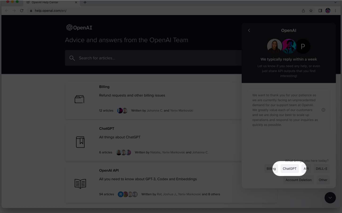 Vyberte ChatGPT a nahlaste problém OpenAI