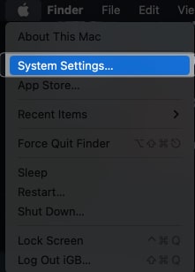 Select System Settings in macOS Ventura
