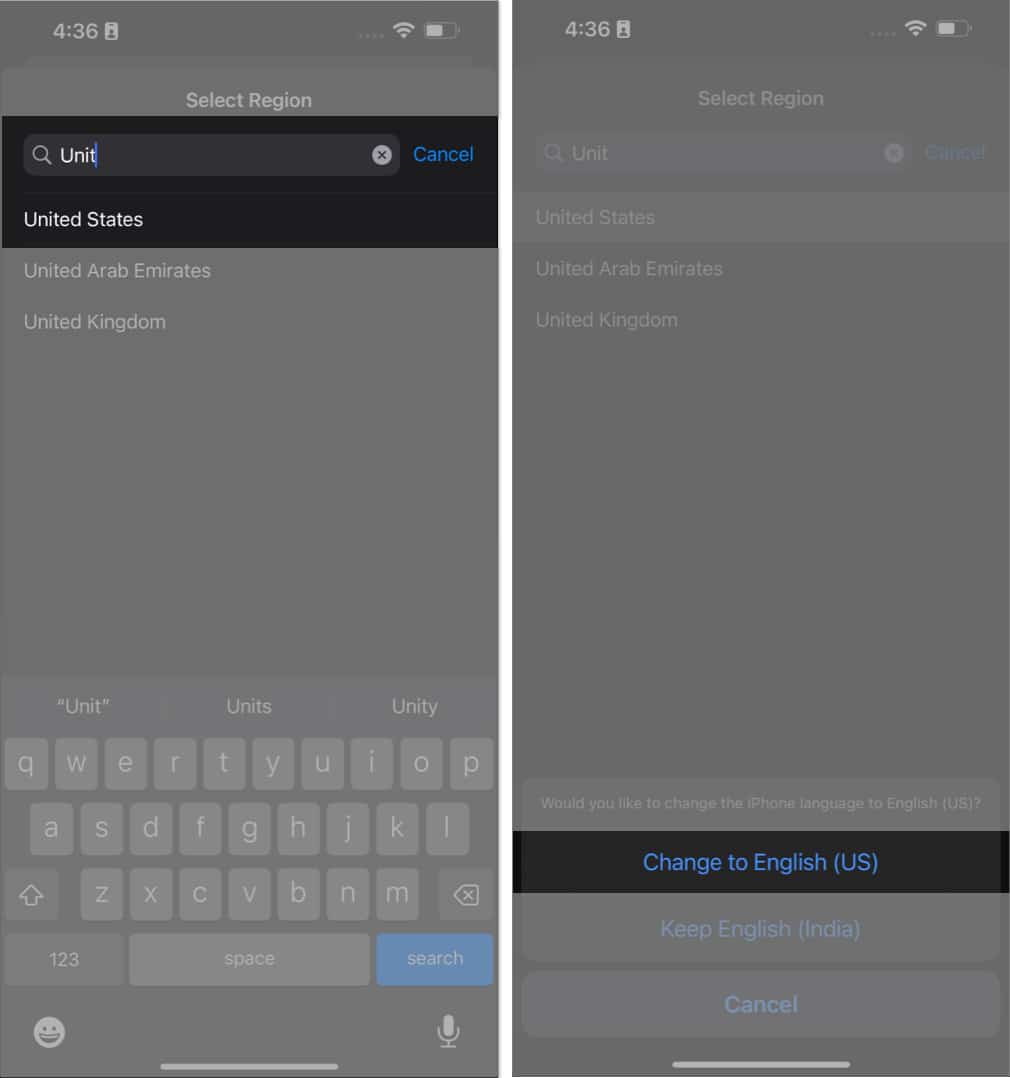 Choose the region.  Change the keyboard in the application settings