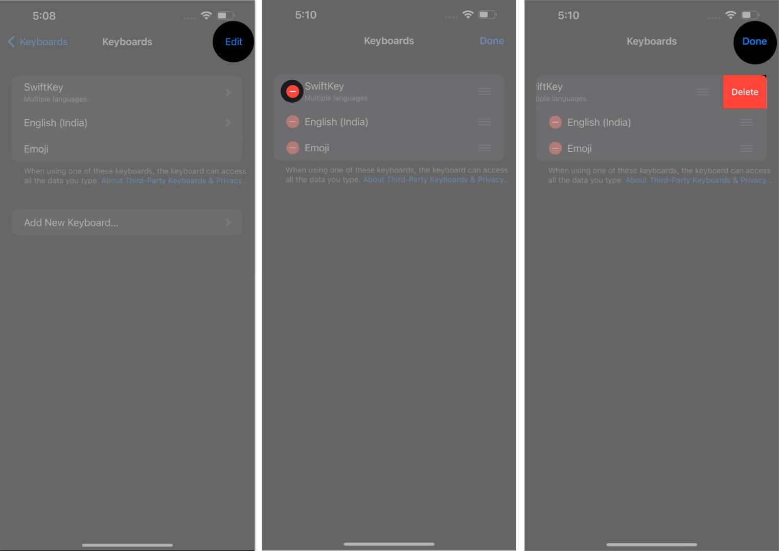 Click Edit, Minus Signature, Delete and Done in the app settings.